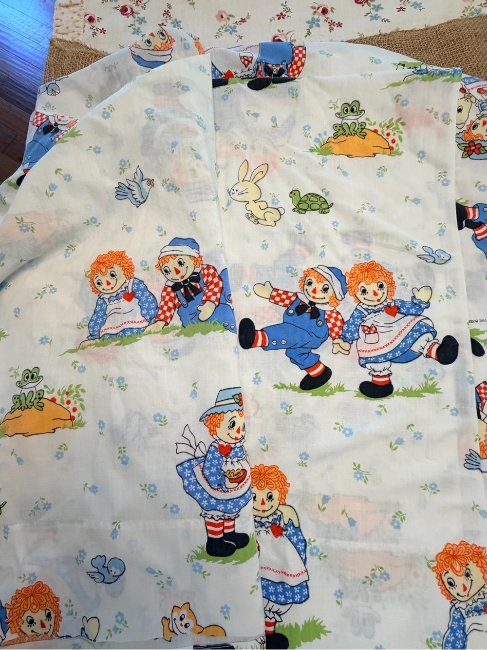 Vintage Raggedy Ann And Andy Flat Sheet Twin. Reto Clean sewing projects 1980s - Picture 4 of 7